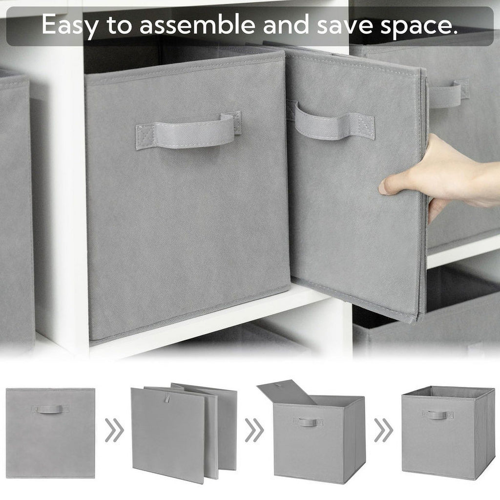 11 Inch Foldable Fabric Baskets for Organizing,6 Pack Grey Cloth Storage Bins with Handle for Home Bedroom – Multiroom Organization Format for Simple Storage and Daily Tasks