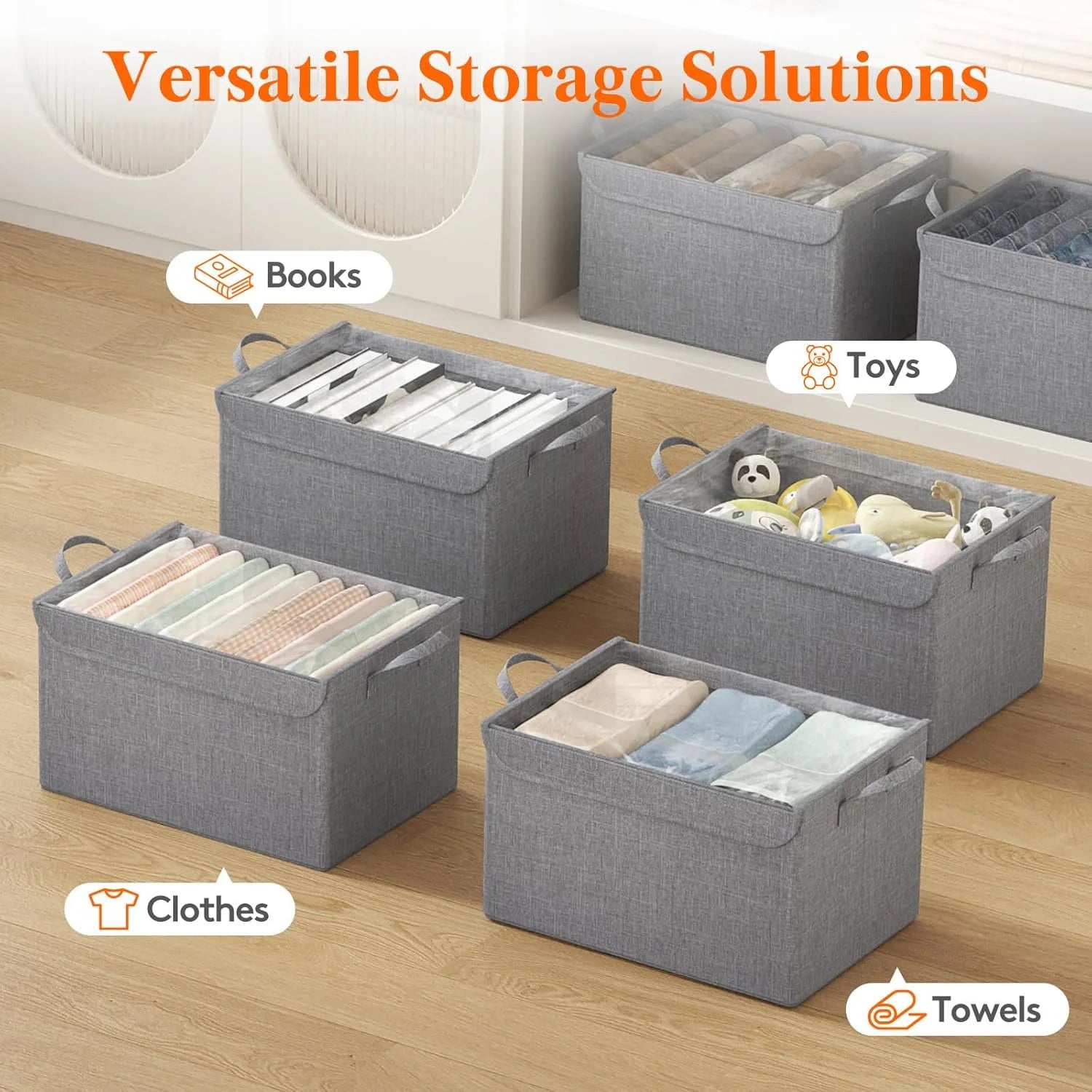 Fabric Storage Boxes 6 Pcs Stackable Storage Bins with Clear Lids Foldable Oxford Cloth Cube Closet Organizer Baskets Clothes Containers for Towels Blankets Books Light Grey-Large – Foldable Space-Saving Design for Simple Storage and Daily Tasks