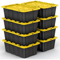 8 PACK of Medium 12 Gallon Plastic Storage Bin Tote Organizing Container with Ultra Durable Secure Latching Lids Stackable Extra Strength Clear with Built in Handle - Black and Yellow – Stackable Organization for Simple Storage and Daily Tasks