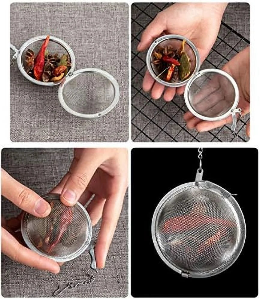 3pcs Stainless steel fine mesh seasoning ball kitchen soup spice stew filter kitchen tool metal tea bag tea ball (3pcs Round Shape),Silver,5cm/6cm/7cm – Durable Stainless Steel Construction for Simple Storage and Daily Tasks