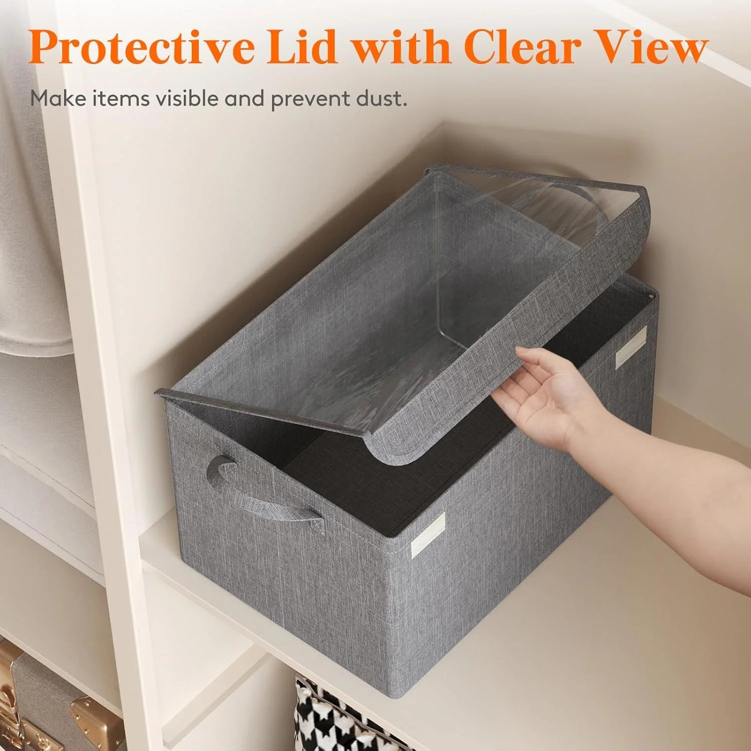 Fabric Storage Boxes 6 Pcs Stackable Storage Bins with Clear Lids Foldable Oxford Cloth Cube Closet Organizer Baskets Clothes Containers for Towels Blankets Books Light Grey-Large – Foldable Space-Saving Design for Simple Storage and Daily Tasks