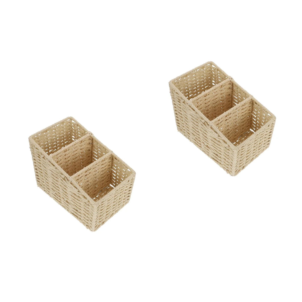 2pcs Woven 3 Compartments Woven Storage Box Bin Makeup Container Cube Organizer Divider for Home Bathroom Bedroom Closet Table Remote Beige – Multiroom Organization Format for Simple Storage and Daily Tasks