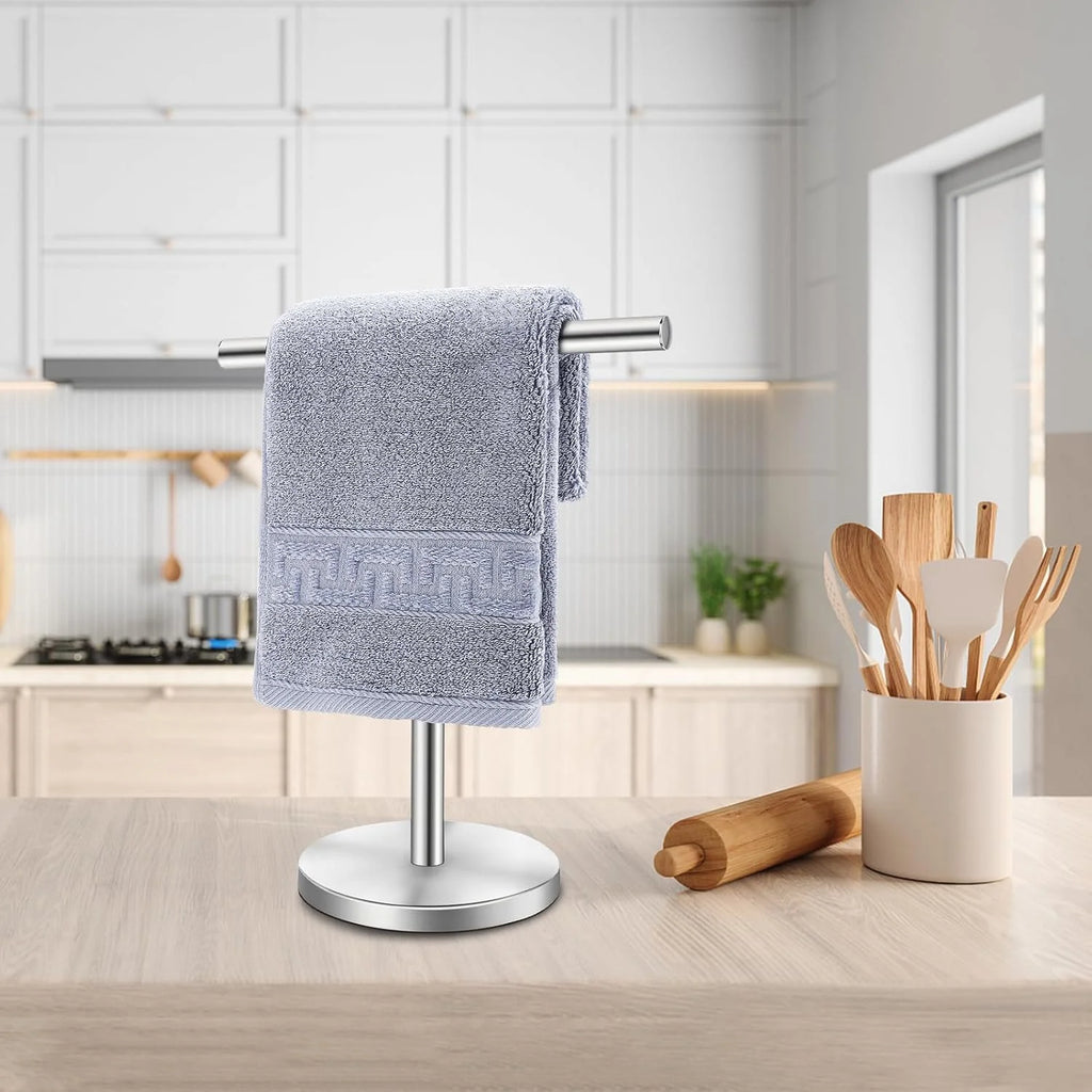 T-Shape Bath Hand Towel Holder Stand Stainless Steel Free Standing Hand Towel Rack with Heavy Base for Bathroom Kitchen & Countertop Silver 2 Pack – Durable Stainless Steel Construction for Simple Storage and Daily Tasks