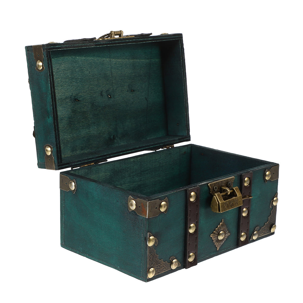 Wooden Storage Box Keepsake Stash Photo Treasure Chest Crate Dark Green – Natural-Look Construction for Simple Storage and Daily Tasks