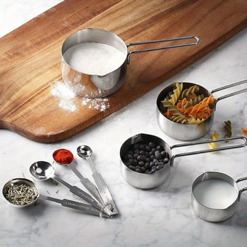 Stainless Steel Measuring Spoons and Measuring Cups Kitchen Tools for Drying and Liquid Ingredients Cooking and Baking Categories Measuring Spoons Measuring Cups Scale Bowls – Durable Stainless Steel Construction for Simple Storage and Daily Tasks