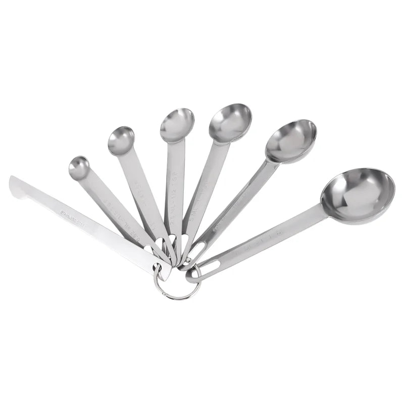 Stainless Steel Measuring Spoons Cups Set Small Tablespoon Teaspoons Set 6 with Bonus C4662 – Durable Stainless Steel Construction for Simple Storage and Daily Tasks