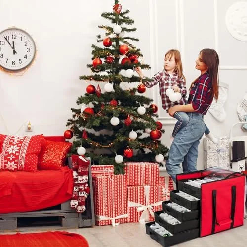 Christmas Ornament Storage Containers -Holds Up to 100 Holiday Ornaments with 5 Removable Trays Large Storage Box with Clear Covered Top & Sturdy Handles – Clear-View Organization for Simple Storage and Daily Tasks