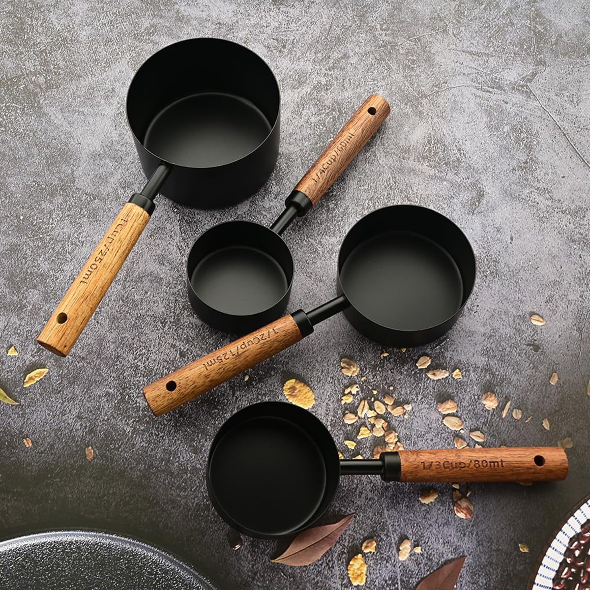 8 pieces Golden Measuring Cups Set and Measuring Spoons Set with Scale Wooden Handle Stainless Steel Dry & Liquid Measuring Cup for Cooking Baking – Convenient Carry Handles for Simple Storage and Daily Tasks