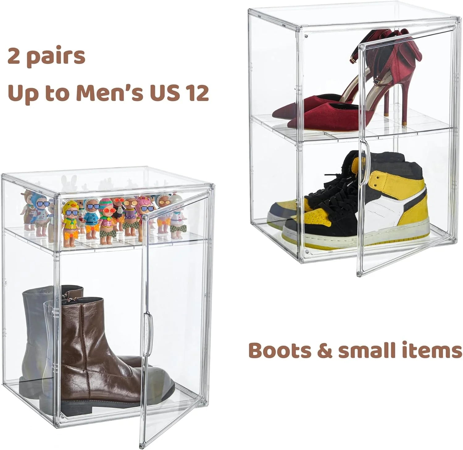 XXX-Large Clear Acrylic Display Case Boot Shoe Storage Boxes With An Adjustable Divider,2 Pack 2 Tiers Clear Plastic Stackable Storage Bins With Lids Big Display Acrylic Box With Magnetic – Multiroom Organization Format for Simple Storage and Daily Tasks
