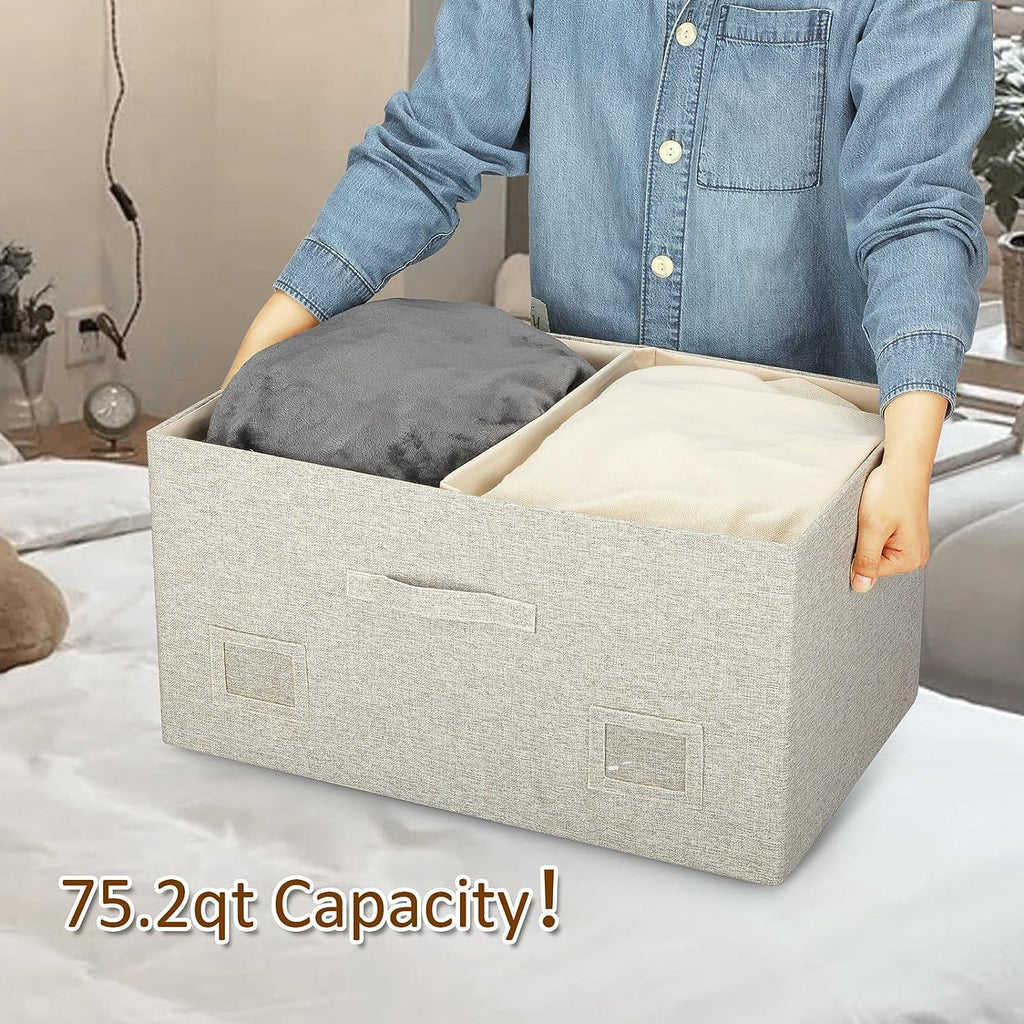 Large 17" 36 Quart Collapsible Stackable Storage Bins with Lids 3 Packs White Linen Fabric Closet Boxes with Lids Storage Cube Baskets Container Organizers for Bedroom Office(17 x12 x11) – Everyday Household Format for Simple Storage and Daily Tasks