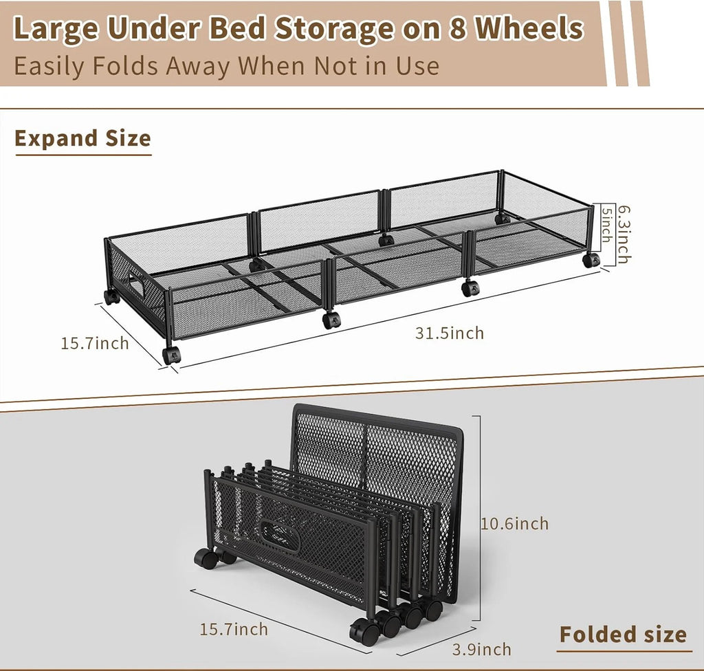 47.2'' Long Under Bed Storage on Wheels 57.6L Large Capacity Rolling Under the Bed Storage Containers Tool-Free Assembly Foldable Underbed Shoes Clothes Toy Drawers – Multiroom Organization Format for Simple Storage and Daily Tasks
