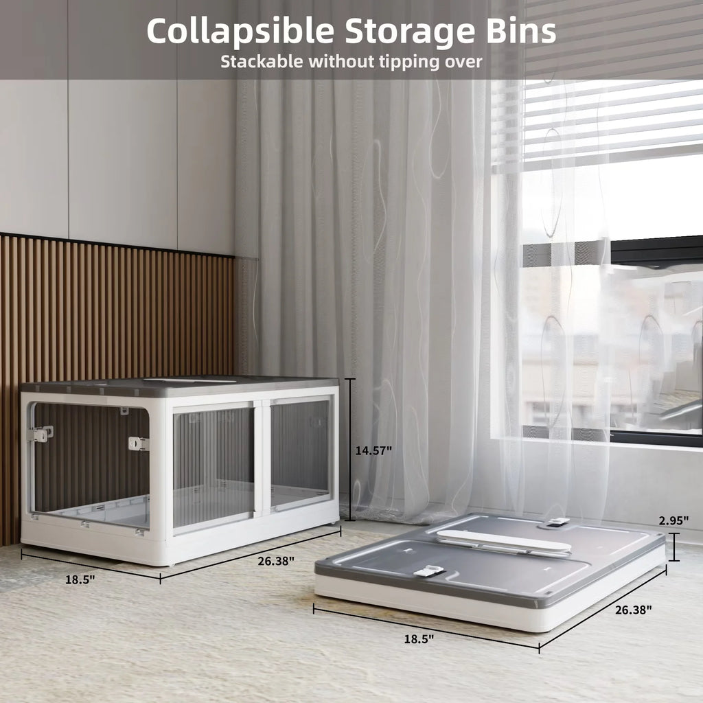 384QT 3-Pack Transparent Stackable Storage Bins with 5 Doors to Open with Wheels Folding Plastic Craft Containers Large Closet Organizers Box for Bedrooms Living Rooms Study Kids' Toys White – Stackable Organization for Simple Storage and Daily Tasks