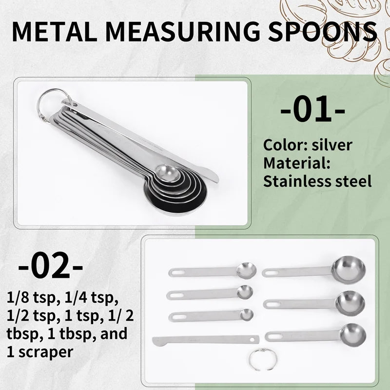 Stainless Steel Measuring Spoons Cups Set Small Tablespoon Teaspoons Set 6 with Bonus C4662 – Durable Stainless Steel Construction for Simple Storage and Daily Tasks