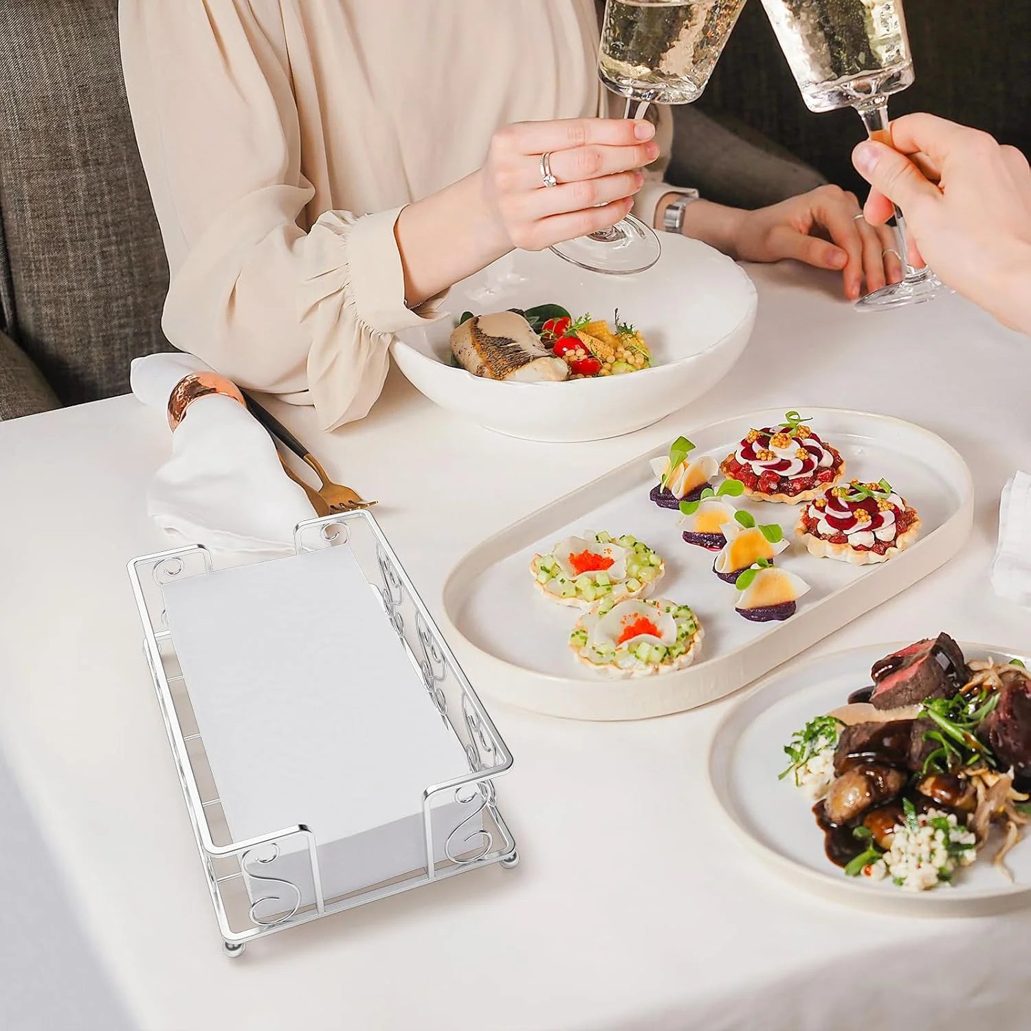 Napkin Holder & Guest Towel Tray - Stainless Steel Disposable Paper Towel Dispenser for Bathroom Table Kitchen Countertop Dinner Table Vanity – Durable Stainless Steel Construction for Simple Storage and Daily Tasks
