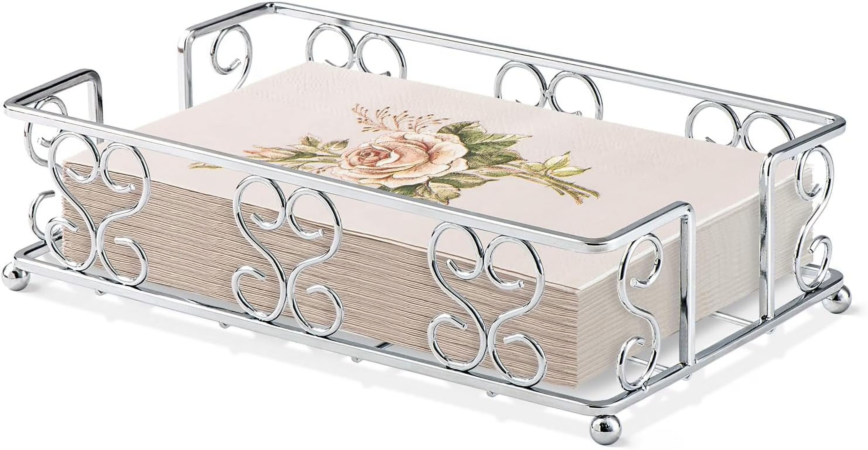 Napkin Holder & Guest Towel Tray - Stainless Steel Disposable Paper Towel Dispenser for Bathroom Table Kitchen Countertop Dinner Table Vanity – Durable Stainless Steel Construction for Simple Storage and Daily Tasks