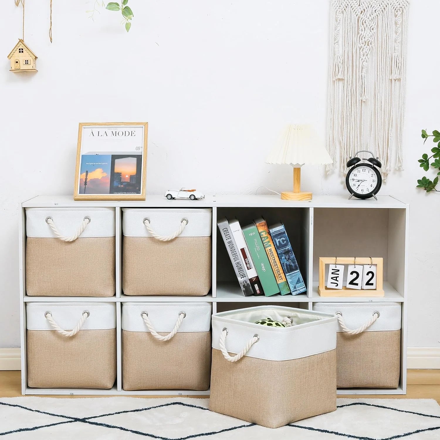 11 x 11 Inch Storage Cubes 6 Pack Large Collapsible Fabric Storage Bin White&Beige – Foldable Space-Saving Design for Simple Storage and Daily Tasks