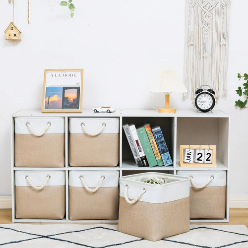 11 x 11 Inch Storage Cubes 6 Pack Large Collapsible Fabric Storage Bin White&Beige – Foldable Space-Saving Design for Simple Storage and Daily Tasks