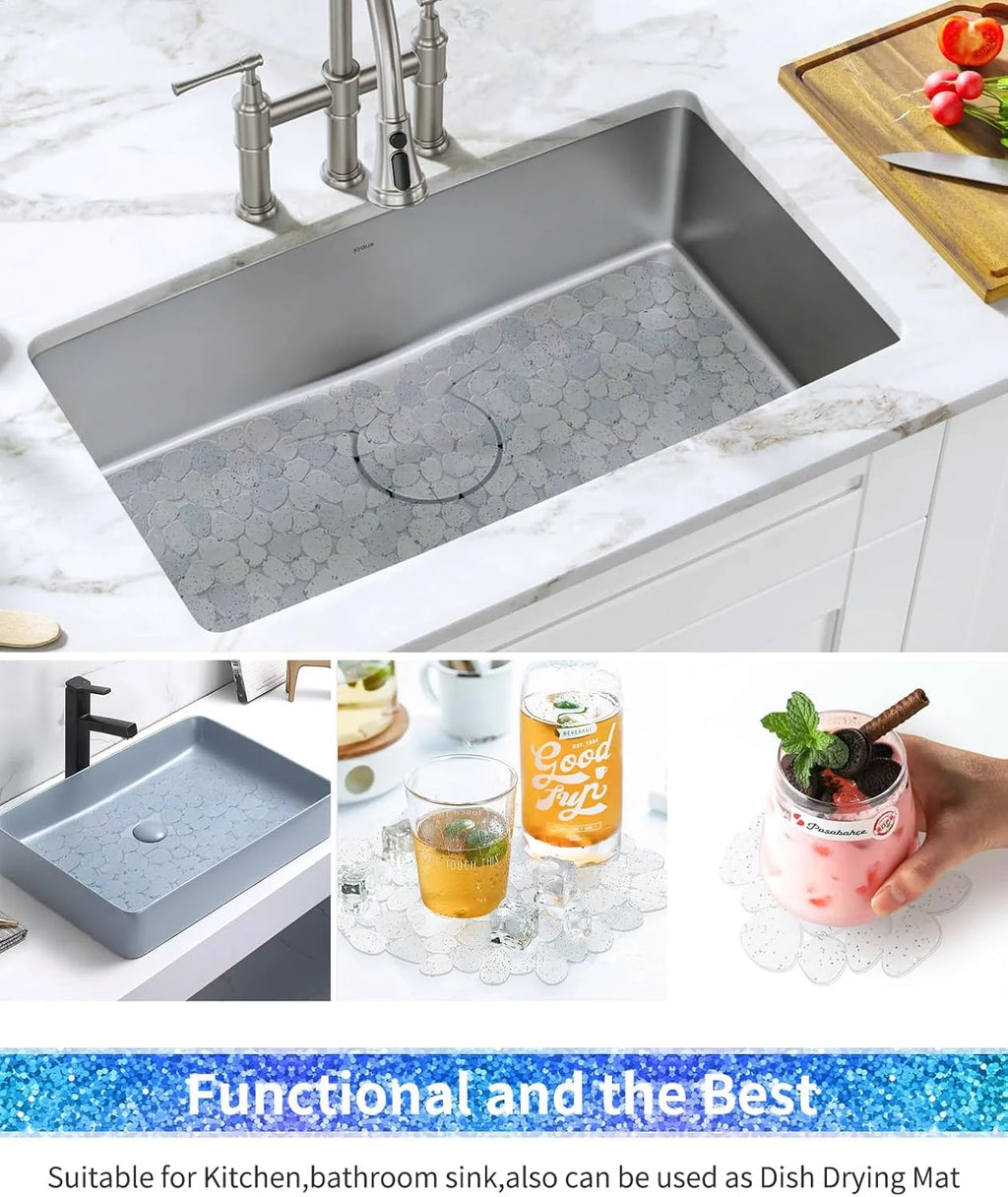 Bligli Pebble Sink Mat 2-Pack - PVC Kitchen Protector for Stainless Steel/Ceramic Dish Drying Mat for Dishes 15.7" x 11.8" Bling Clear – Clear-View Organization for Simple Storage and Daily Tasks