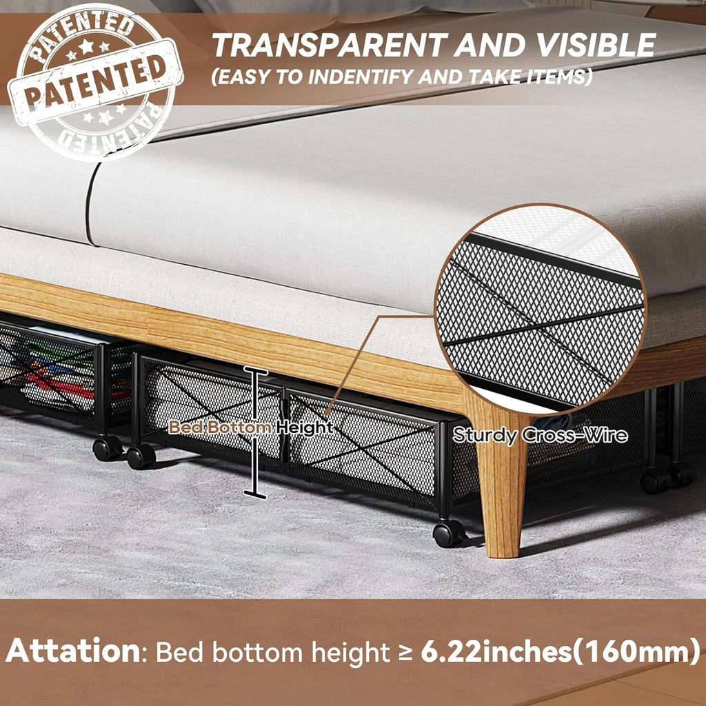 Under Bed Storage Containers with Wheels - Shoe Storage Organizer Drawer Tool-free Assembly Metal Underbed Storage for Bedroom Clothes Shoes Blankets - 2Pack – Everyday Household Format for Simple Storage and Daily Tasks