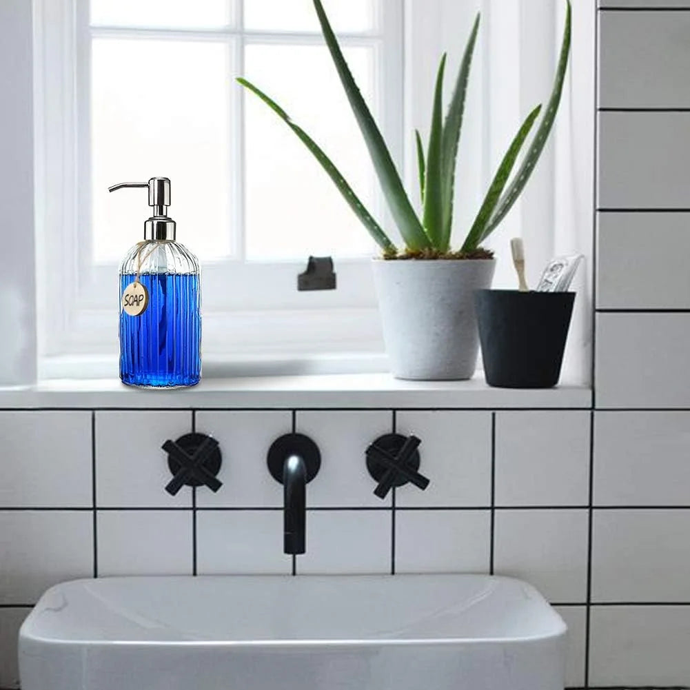 18 Oz Clear Glass Soap Dispenser with Rust-resistant Stainless Steel Pump Refillable Liquid Hand soap Dispenser for Bathroom Well-crafted Kitchen Soap Dispenser – Clear-View Organization for Simple Storage and Daily Tasks