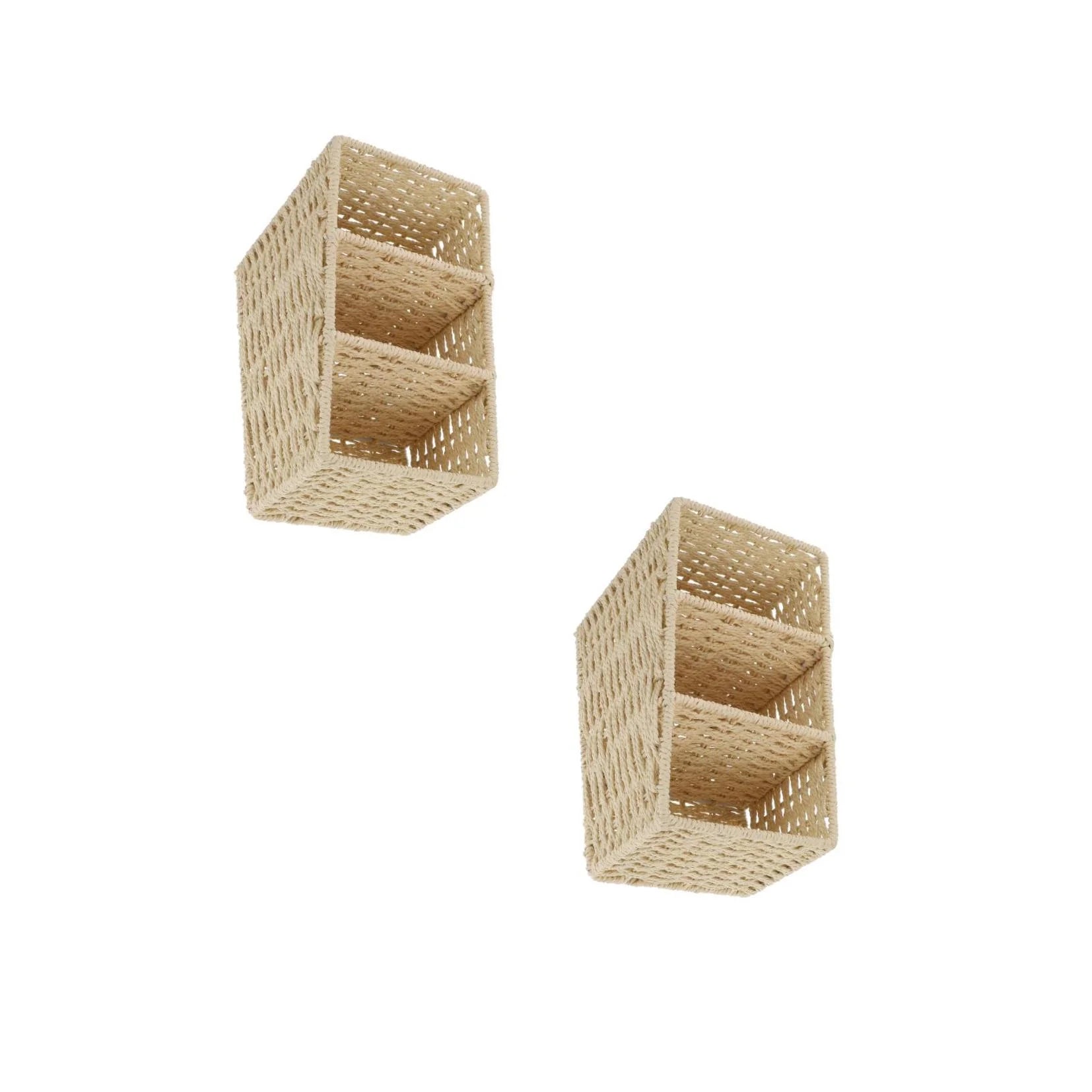 2pcs Woven 3 Compartments Woven Storage Box Bin Makeup Container Cube Organizer Divider for Home Bathroom Bedroom Closet Table Remote Beige – Multiroom Organization Format for Simple Storage and Daily Tasks