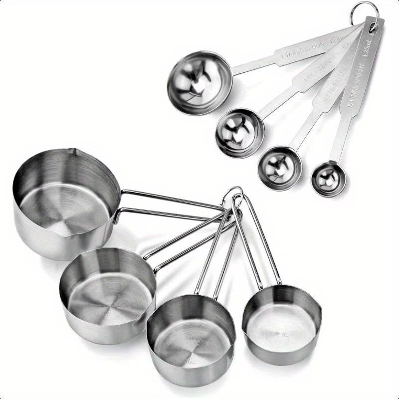 Stainless Steel Measuring Spoons and Measuring Cups Kitchen Tools for Drying and Liquid Ingredients Cooking and Baking Categories Measuring Spoons Measuring Cups Scale Bowls – Durable Stainless Steel Construction for Simple Storage and Daily Tasks