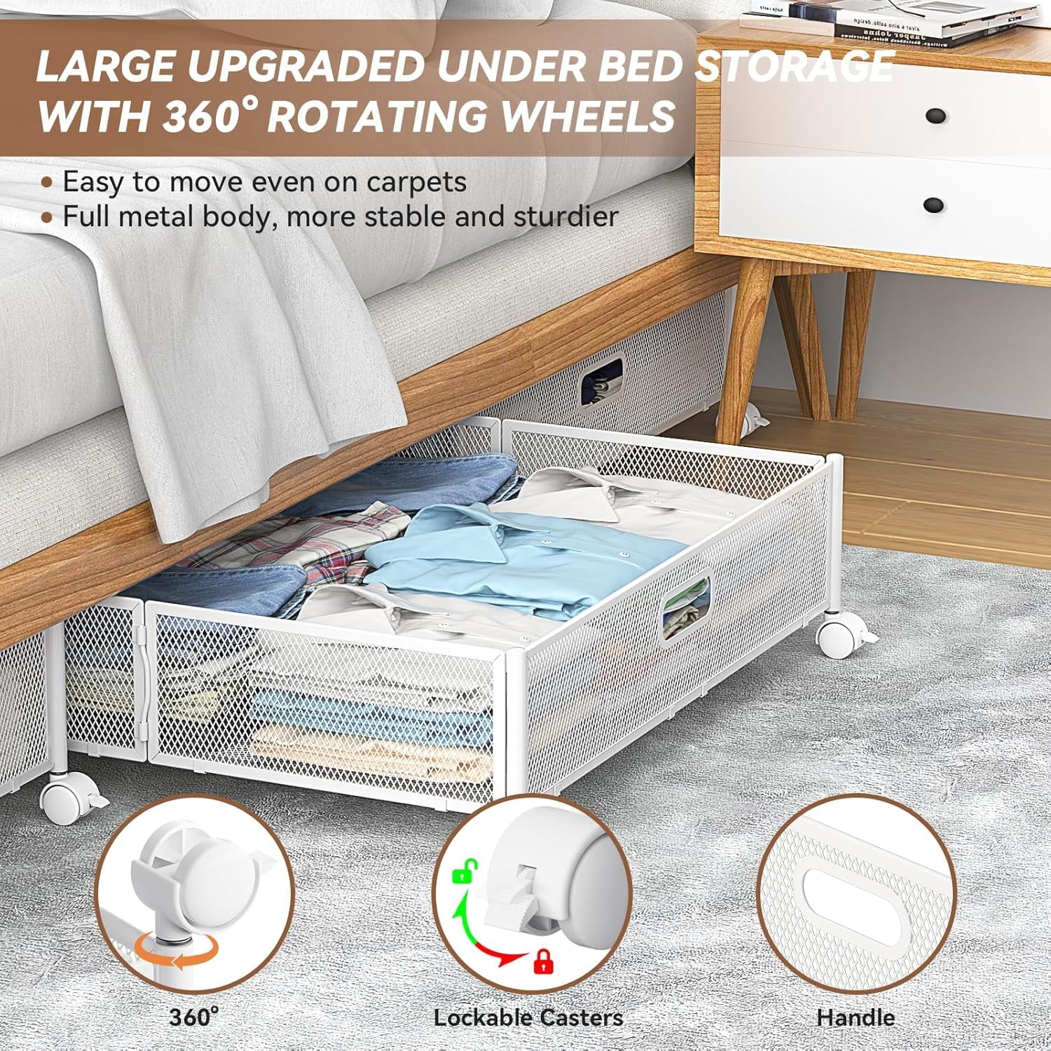 Under Bed Storage Containers with Wheels - Shoe Storage Organizer Drawer Tool-free Assembly Metal Underbed Storage Containers for Bedroom Clothes Shoes Blankets - 2Pack – Everyday Household Format for Simple Storage and Daily Tasks
