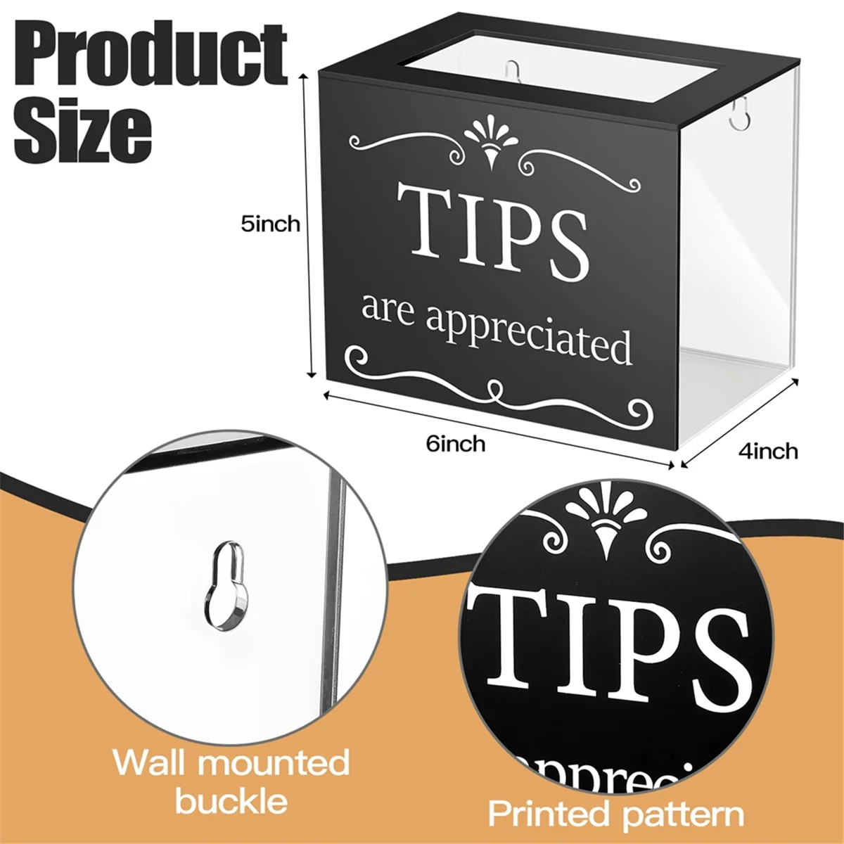 Tip Jars for Money Acrylic Cash Box Donation Bucket 6x4x5 Inch Storage Container Suggestion Raffle – Practical Home Organization for Simple Storage and Daily Tasks