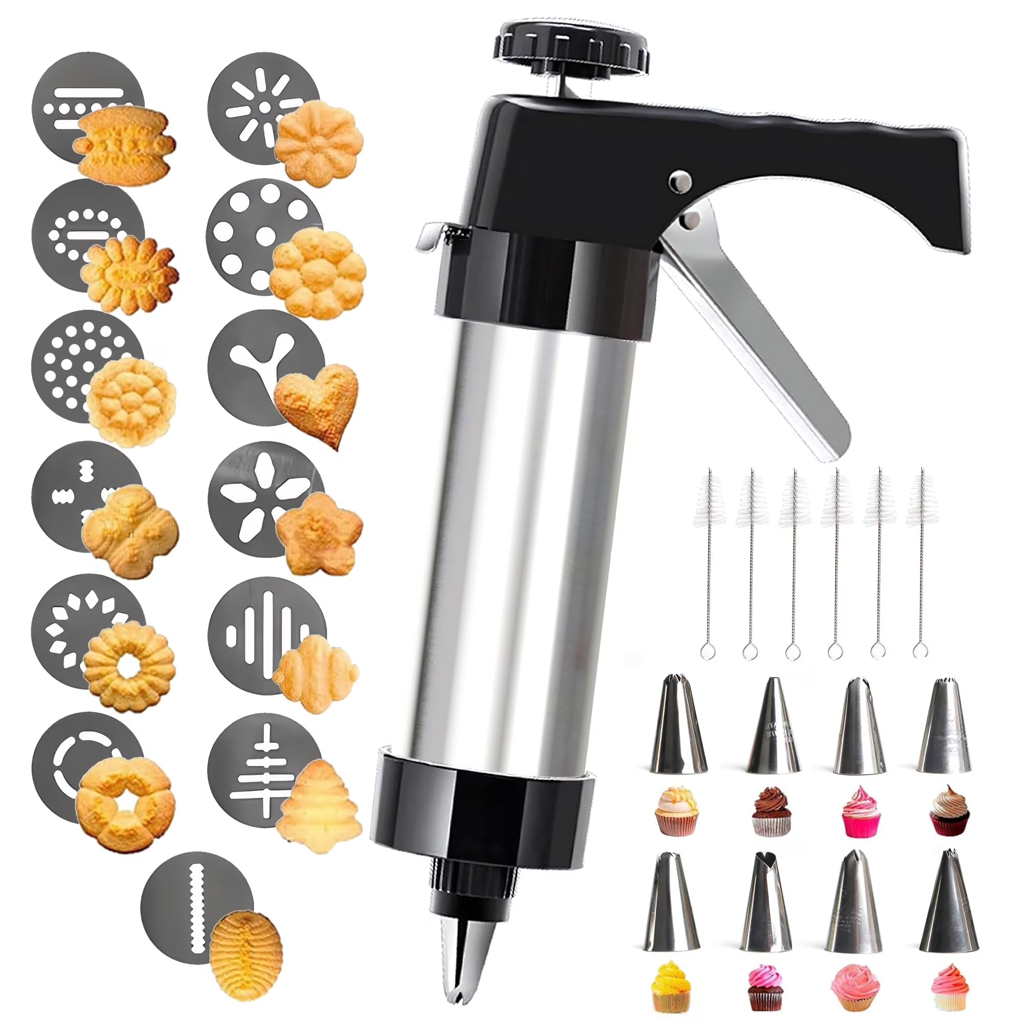 Stainless Steel Cookies Press Cookies Press for Baking,Cookie Press Gun Kit with 13 Cookie Discs and 8 Piping Tips for DIY cake Maker Decorating Baking Supplies – Durable Stainless Steel Construction for Simple Storage and Daily Tasks