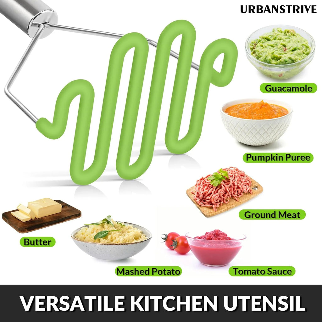 Non-Scratch Silicone Potato Masher Kitchen Tool Potatoes Masher Potato Masher Stainless Steel Wrapped In Well-crafted Silicone Potato Smasher – Durable Stainless Steel Construction for Simple Storage and Daily Tasks