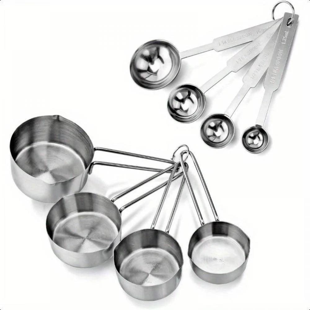 Stainless Steel Measuring Spoons and Measuring Cups Kitchen Tools for Drying and Liquid Ingredients Cooking and Baking Categories Measuring Spoons Measuring Cups Scale Bowls – Durable Stainless Steel Construction for Simple Storage and Daily Tasks