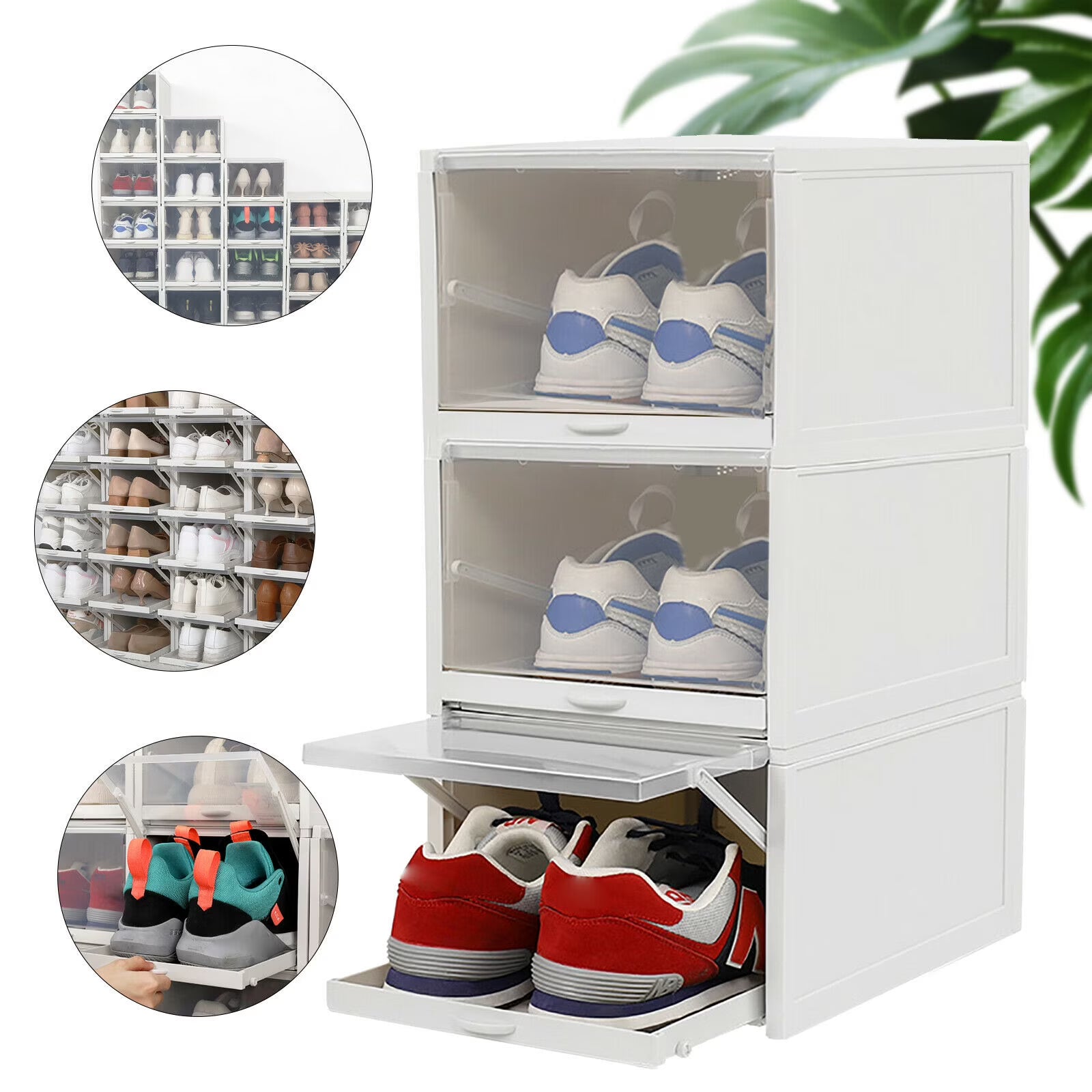 3pcs Foldable Shoe Box Push Drawer Type Storage Organizer Shoe Box Clear Cover Stackable Shoe Storage Box Gray Sneaker Case Stackable Container W/Drawer Push Pull Transparent Shoe Box – Foldable Space-Saving Design for Simple Storage and Daily Tasks