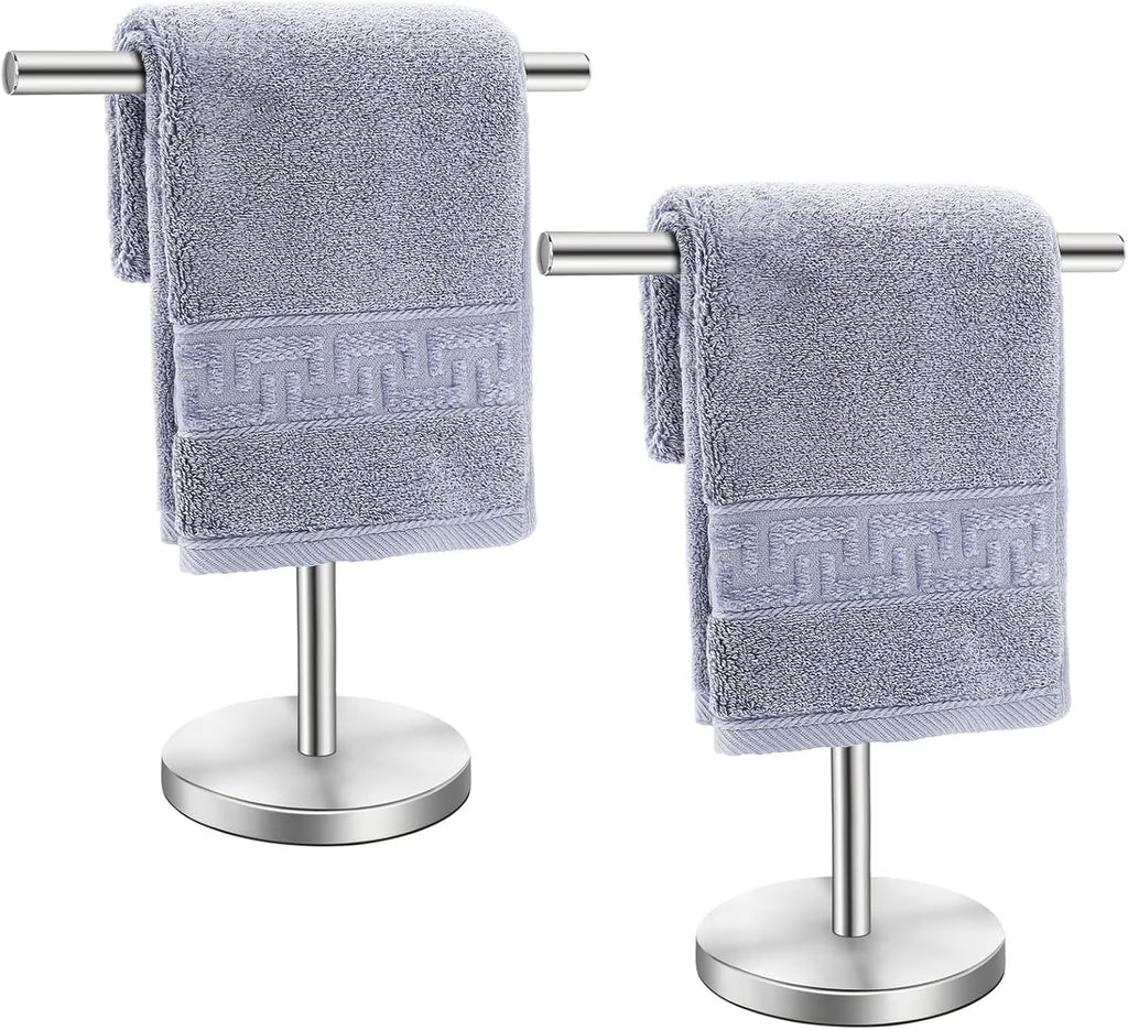 T-Shape Bath Hand Towel Holder Stand Stainless Steel Free Standing Hand Towel Rack with Heavy Base for Bathroom Kitchen & Countertop Silver 2 Pack – Durable Stainless Steel Construction for Simple Storage and Daily Tasks