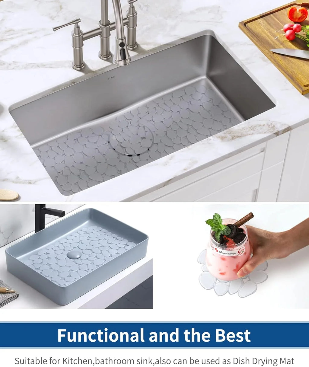 Bligli Pebble Sink Mat 2-Pack - PVC Kitchen Protector for Stainless Steel/Ceramic Dish Drying Mat for Dishes 15.7" x 11.8" Clear – Clear-View Organization for Simple Storage and Daily Tasks
