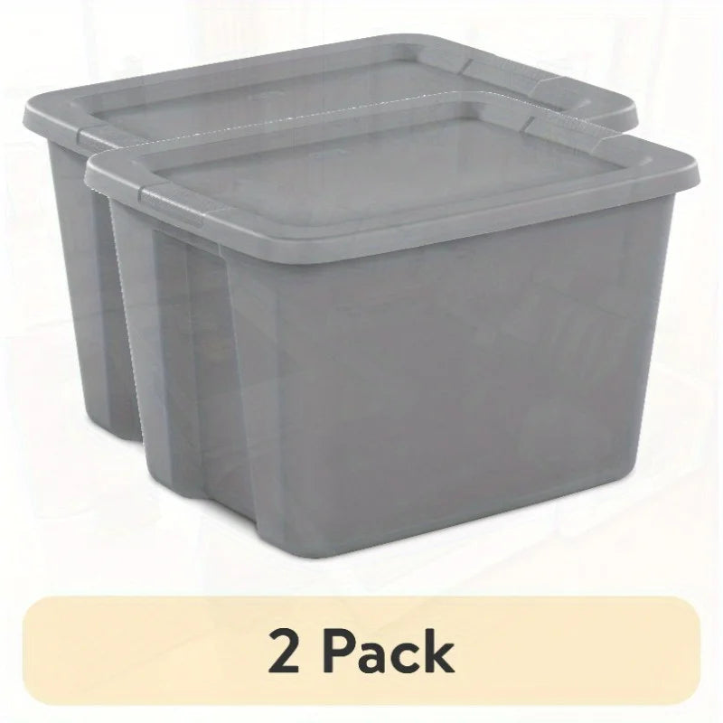 2-Pack 18 Gallon Heavy-Duty Plastic Storage Bins with Snap-On Lids - Durable Stackable Gray Organizers for Home Garage Pantry & Office - Space-Saving Rectangular Design with Reinforced Handles – Stackable Organization for Simple Storage and Daily Tasks
