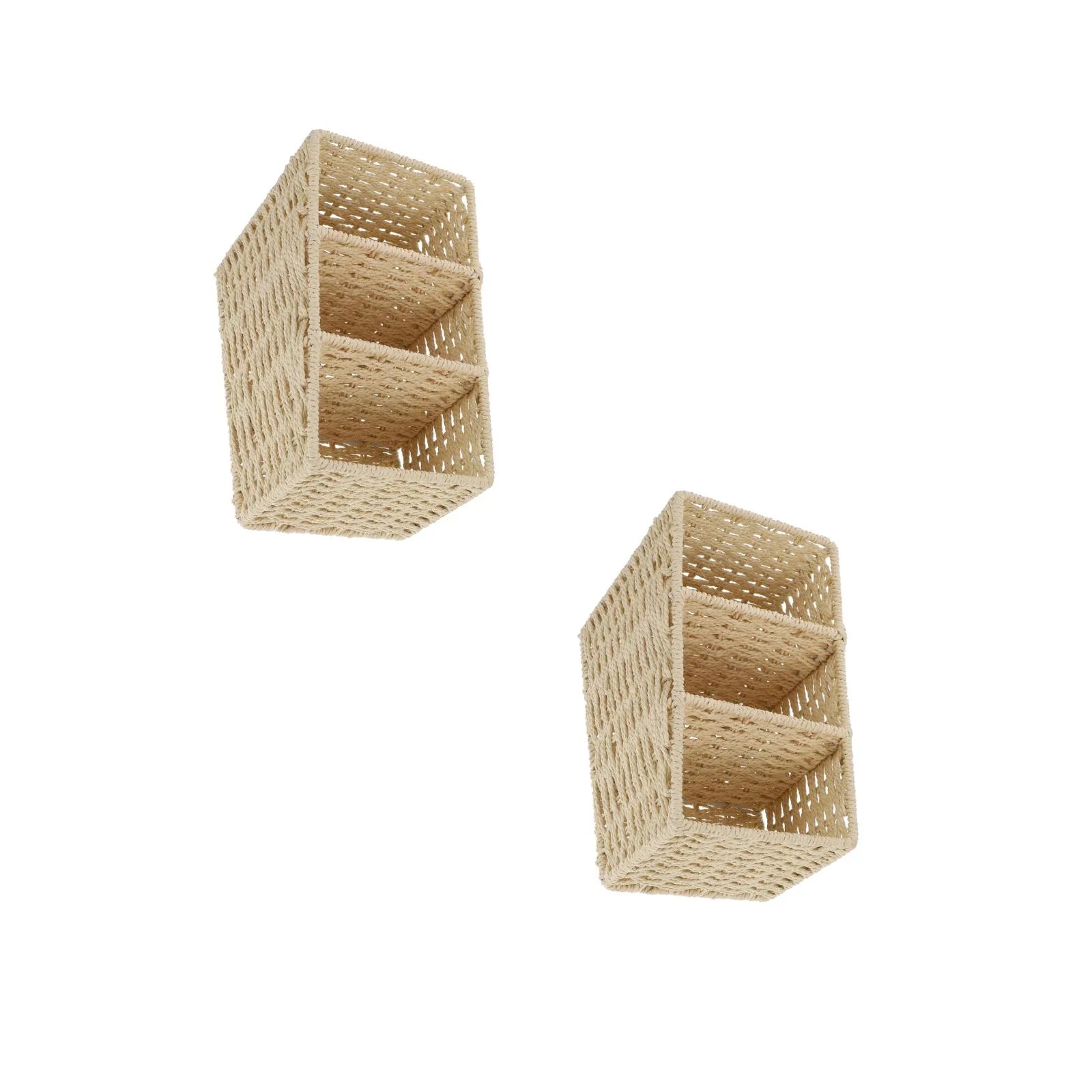 2pcs Woven 3 Compartments Woven Storage Box Bin Makeup Container Cube Organizer Divider for Home Bathroom Bedroom Closet Table Remote Beige – Everyday Household Format for Simple Storage and Daily Tasks