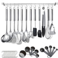 Kitchen Utensils Set 38 Pieces Stainless Steel Cooking Utensils Set Kitchen Gadgets Cookware Kitchen Tool Set with Utensil Holder Rack And Hooks For Hanging Dishwasher Suitable – Space-Saving Hanging Design for Simple Storage and Daily Tasks