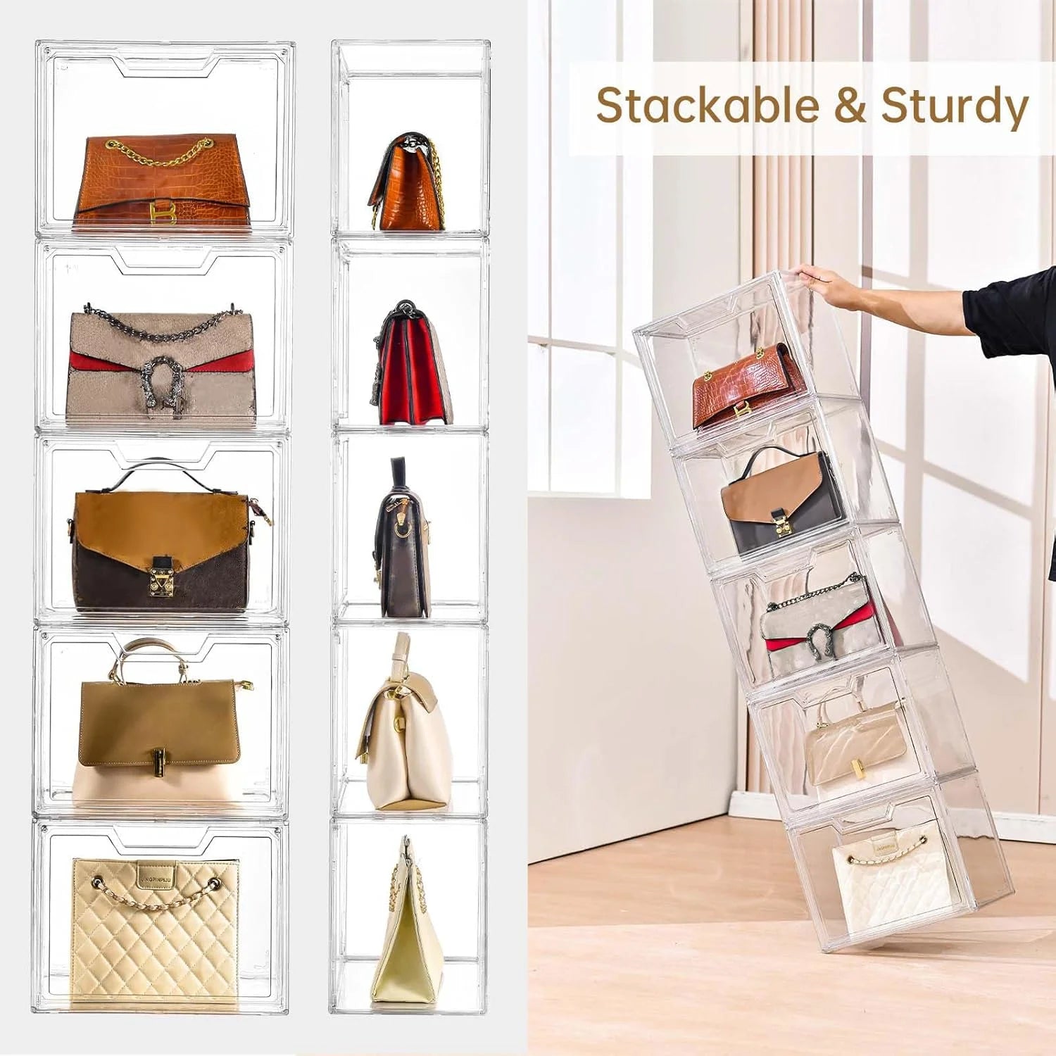 3 Pack Clear Storage Bins with Lids Storage Containers with Magnetic Door Stackable Acrylic Display Case for Handbags Cosmetic Multifunctional Storage Boxes for Dorm Living Room Bedroom Storage – Stackable Organization for Simple Storage and Daily Tasks