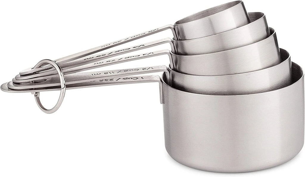 Stainless Steel Measuring Cups Heavy-Duty 5-Piece Set with Storage Ring – Kitchen Measuring Tools – Durable Stainless Steel Construction for Simple Storage and Daily Tasks