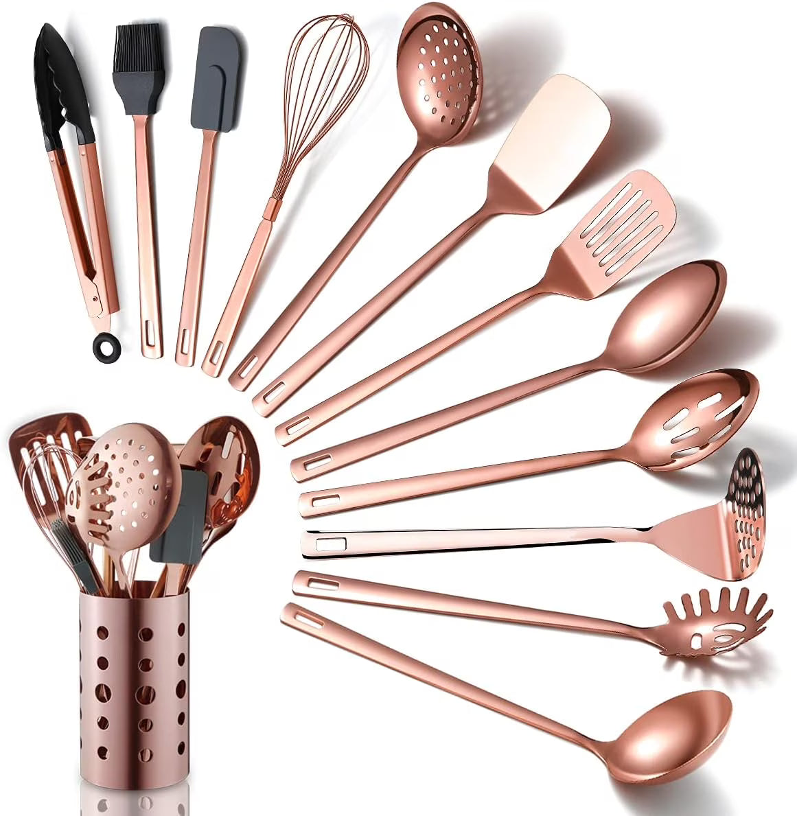 Copper Kitchen Utensils Set,13 Pieces Stainless Steel Cooking Utensils Set with – Durable Stainless Steel Construction for Simple Storage and Daily Tasks