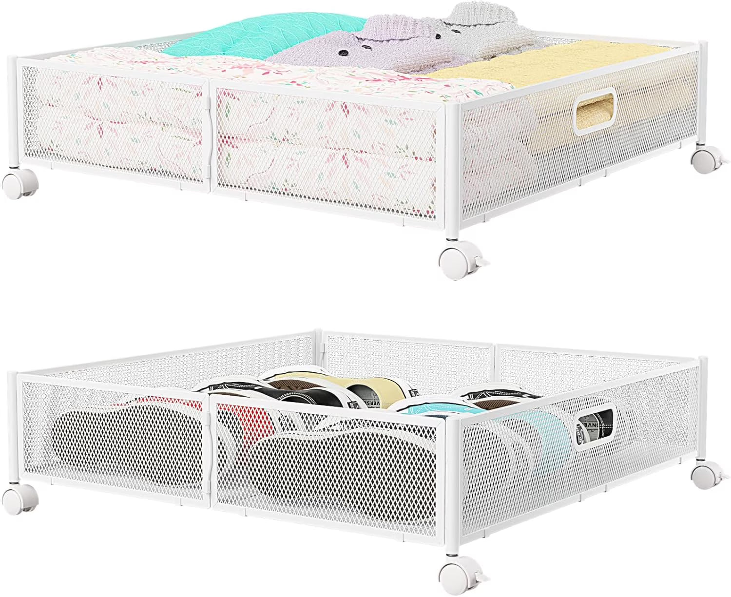 Under Bed Storage Containers with Wheels - Shoe Storage Organizer Drawer Tool-free Assembly Metal Underbed Storage Containers for Bedroom Clothes Shoes Blankets - 2Pack – Everyday Household Format for Simple Storage and Daily Tasks