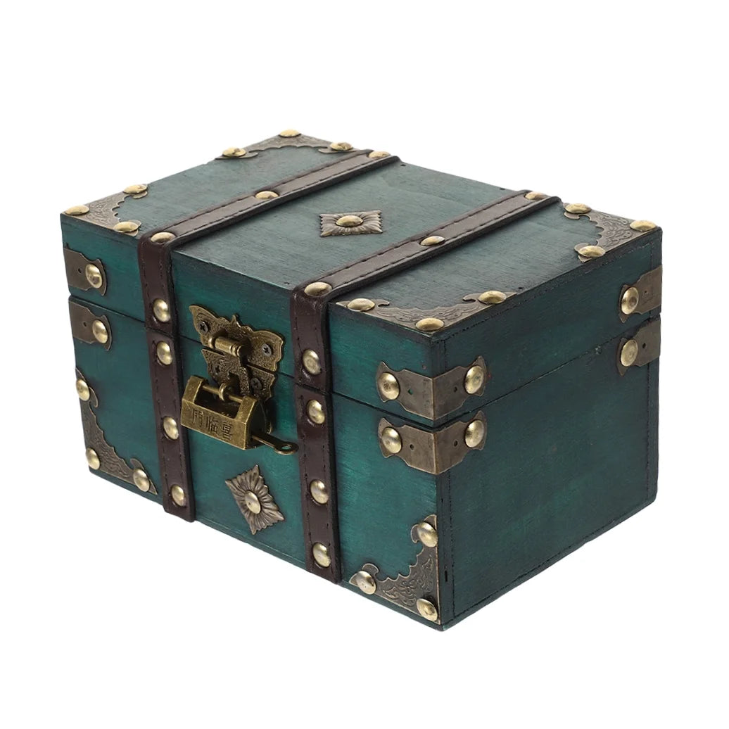 Wooden Storage Box Keepsake Stash Photo Treasure Chest Crate Dark Green – Natural-Look Construction for Simple Storage and Daily Tasks