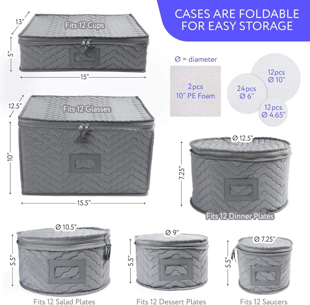 China Storage Containers - Quilted 6-Piece Set Storage Box- Stores Chinaware Stemware Dinnerware Dish Storage Service for 12 48 Pcs Felt Protectors Cardboard Dividers Included – Convenient Multi-Piece Set for Simple Storage and Daily Tasks