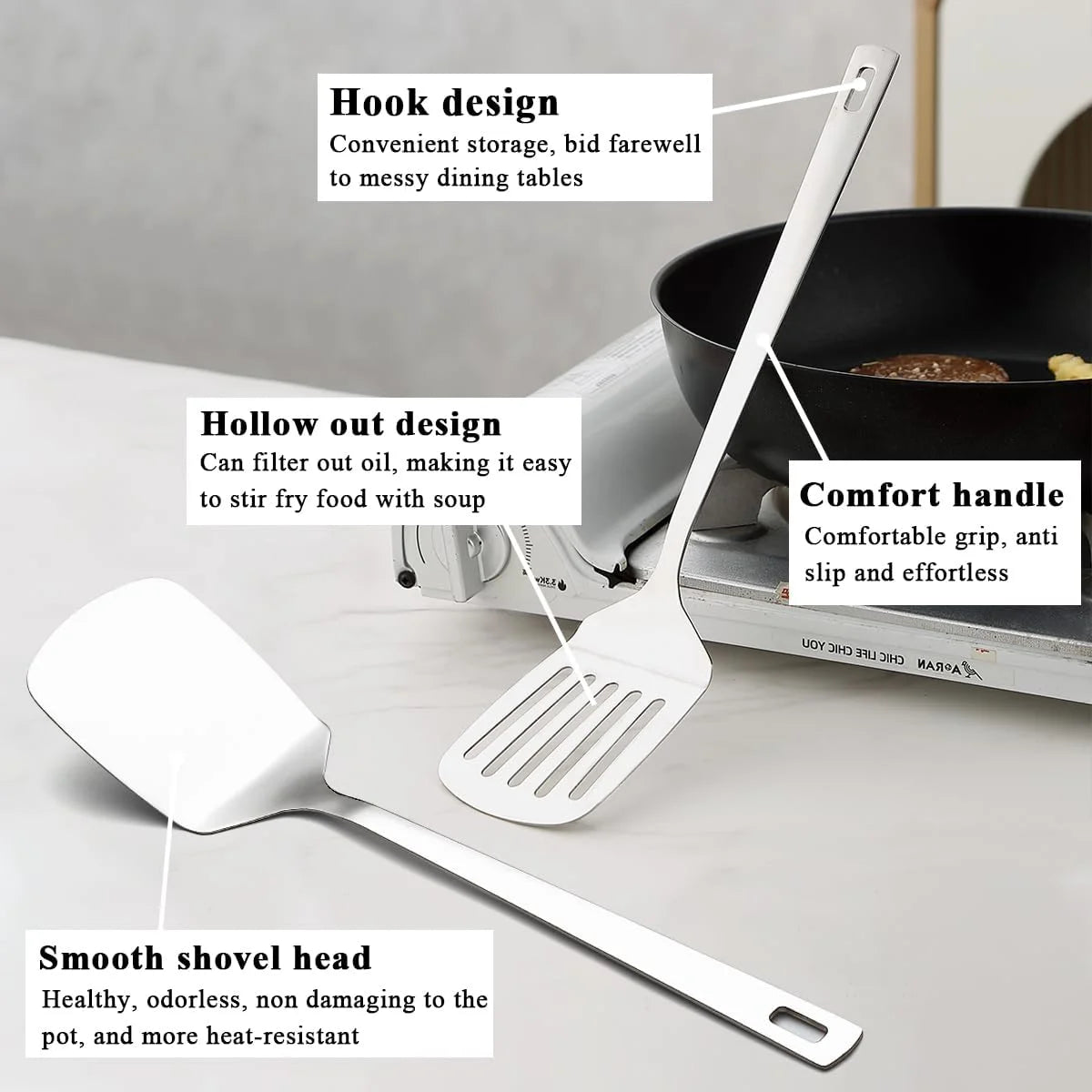 Kitchen Utensils Set 6pcs Stainless Steel Cooking Utensils Set Heavy Duty Kitchen Tools Spatulas Set Home Essentials Kitchen Gadgets Accessories – Durable Stainless Steel Construction for Simple Storage and Daily Tasks