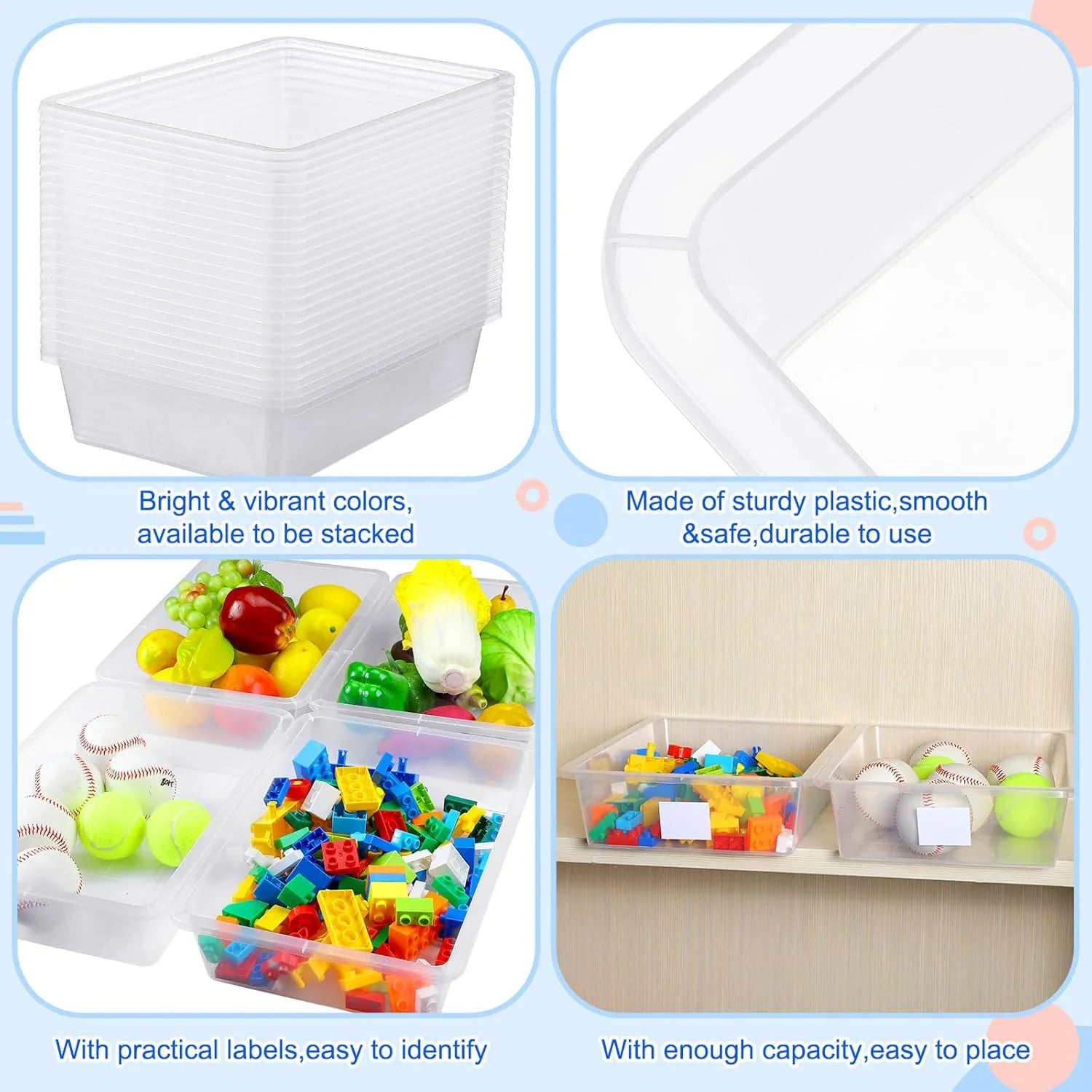 24 Pcs Plastic Cubby Storage Bins Classroom Cubby Organization with Self Adhesive Labels Bin Small Stackable Storage Containers Toy Book Box for School(14 x 10 x 3 Inch,Clear) – Everyday Household Format for Simple Storage and Daily Tasks