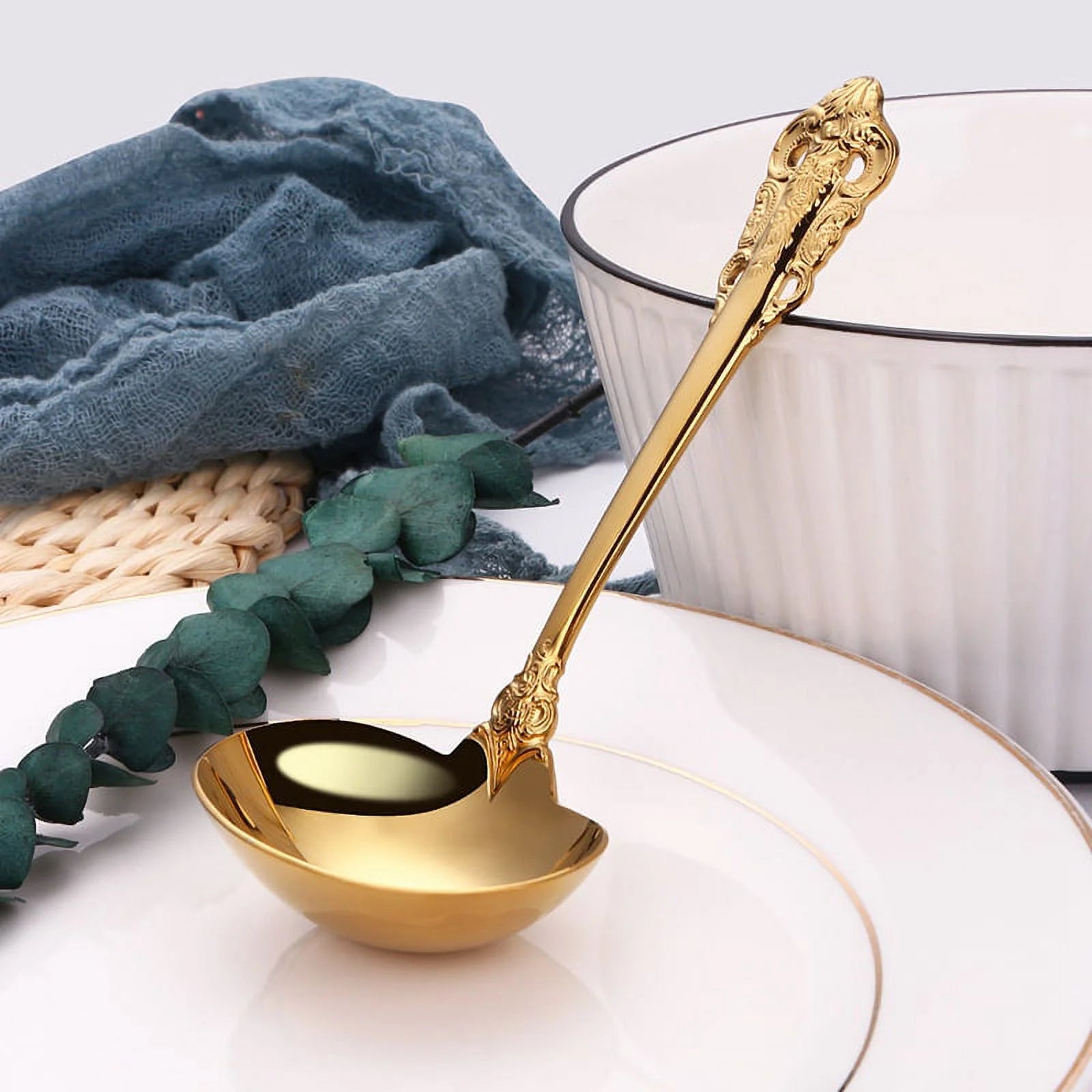 304 Stainless Steel Soup Ladle Cooking Tool Kitchen Gold Plated Spoon – Durable Stainless Steel Construction for Simple Storage and Daily Tasks
