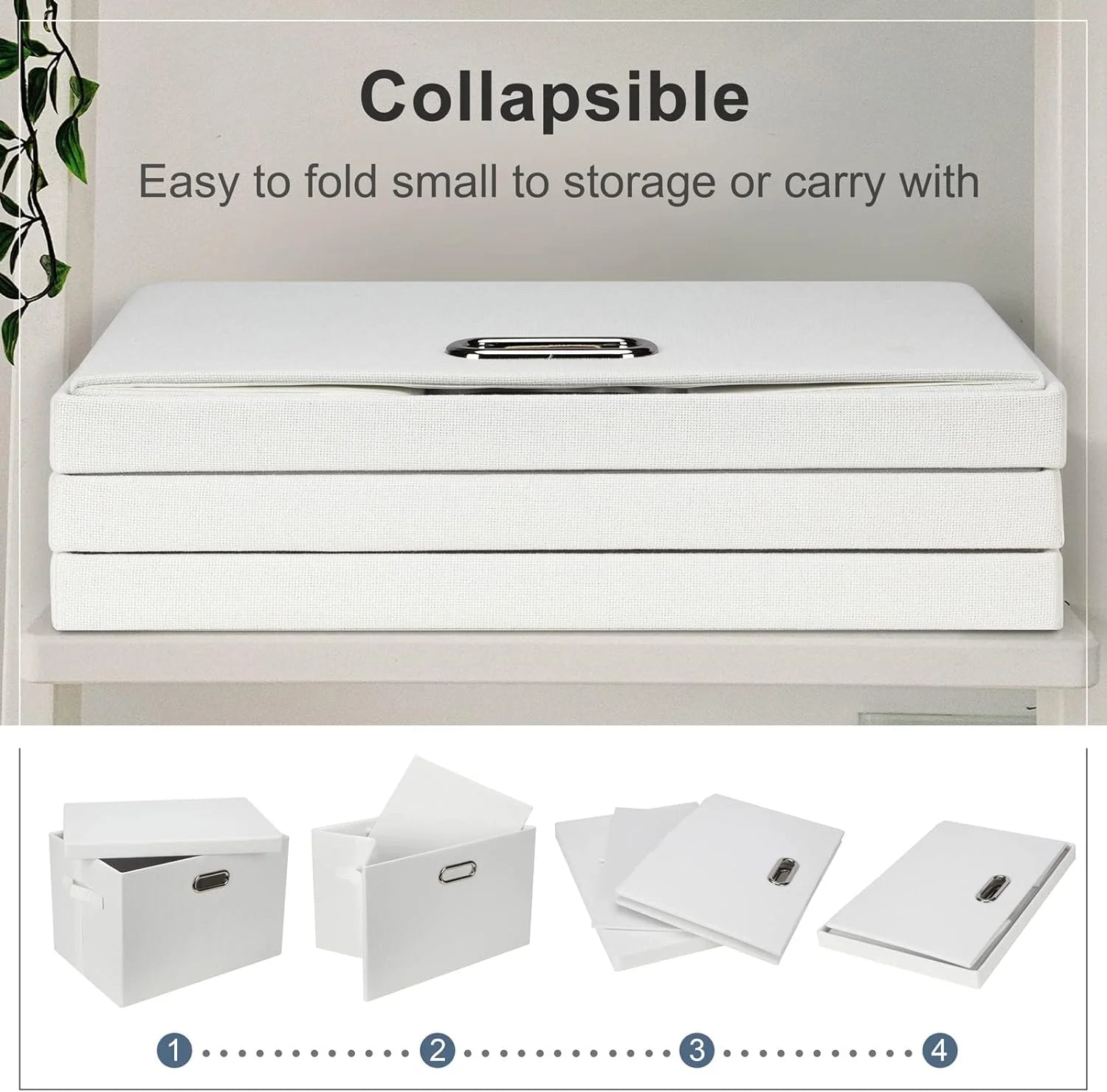 Large 17" 36 Quart Collapsible Stackable Storage Bins with Lids 3 Packs White Linen Fabric Closet Boxes with Lids Storage Cube Baskets Container Organizers for Bedroom Office(17 x12 x11) – Multiroom Organization Format for Simple Storage and Daily Tasks