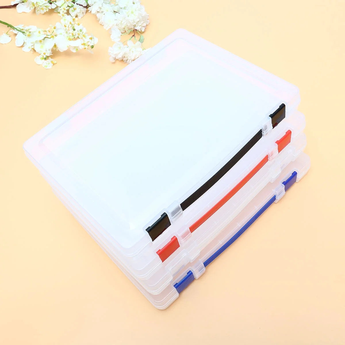 Transparent Storage Box Clear Plastic Document Paper Filling File Case Portable Ducoment Storage Holder with Blue Buckle – Everyday Household Format for Simple Storage and Daily Tasks