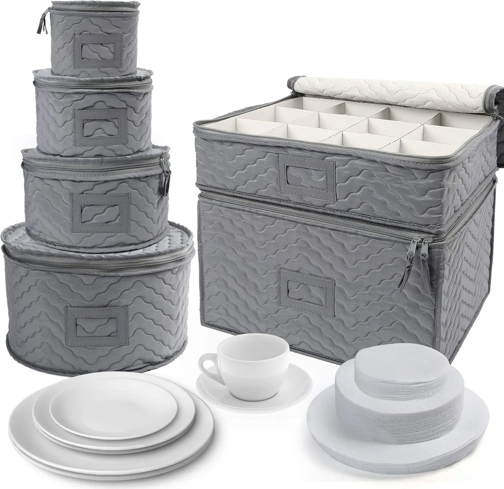 China Storage Containers - Quilted 6-Piece Set Storage Box- Stores Chinaware Stemware Dinnerware Dish Storage Service for 12 48 Pcs Felt Protectors Cardboard Dividers Included – Convenient Multi-Piece Set for Simple Storage and Daily Tasks