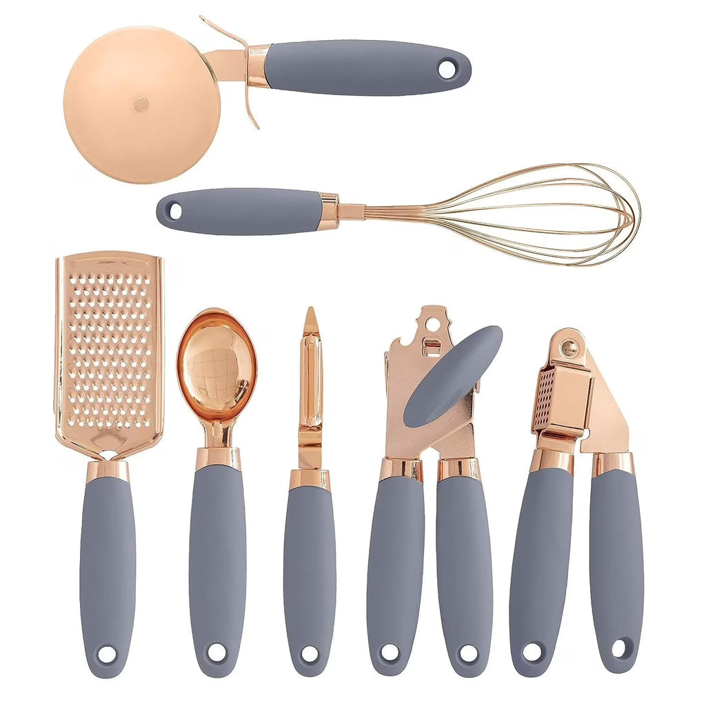 7-Piece Kitchen Gadget Set Copper Coated Stainless Steel Tableware with Soft Touch Handle – Convenient Carry Handles for Simple Storage and Daily Tasks